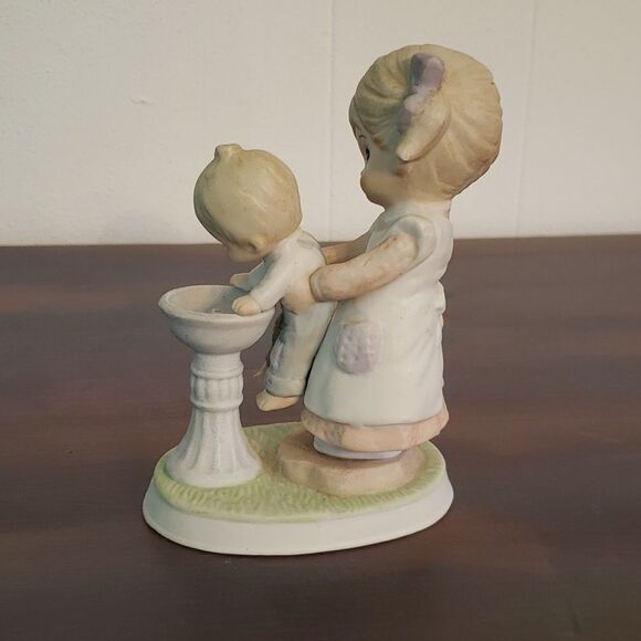 Vintage Homco Girl Holding Boy at Water Fountain Bisque Porcelain Figurine #1406 - Picture 4 of 11